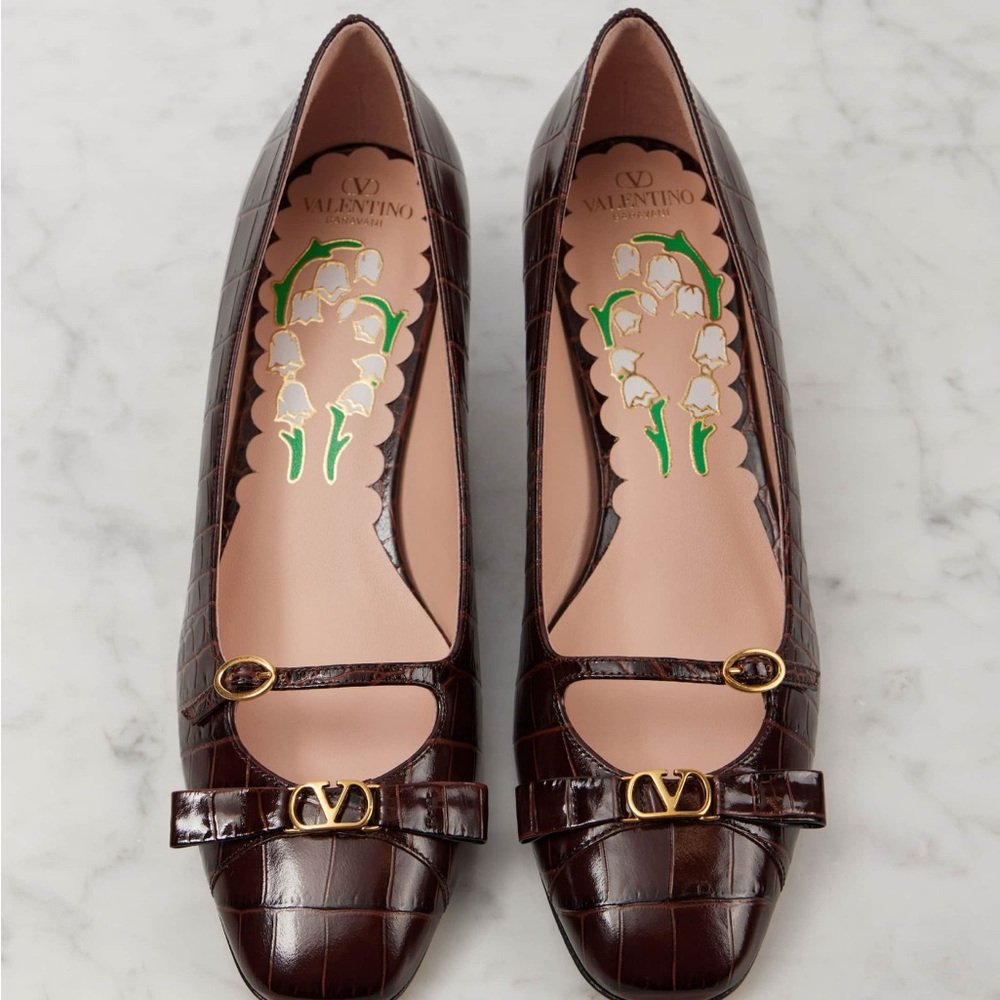 Valentino Women's Dark Brown Croc-Embossed Heels